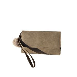 Women's Small Wristlet Envelope Wallet Grey with Pompom NWT
